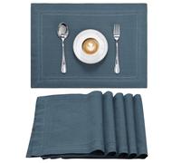 JEMIDI Set di 4 Tovagliette Americane Lavabili Cotone - Tovaglietta Americana Stoffa - per Colazione Pranzo Merenda - Certificazione Oeko-Tex - Doppio Orlo - Effetto Lino - Blu