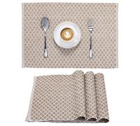 JEMIDI Set di 4 Tovagliette Americane Lavabili Cotone - Tovaglietta Americana Stoffa - per Colazione Pranzo Merenda - Certificazione Oeko-Tex - a Coste con Motivo a Rombi - Beige