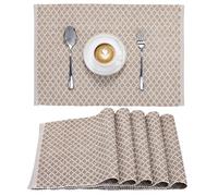 JEMIDI Set di 6 Tovagliette Americane Lavabili Cotone - Tovaglietta Americana Stoffa - per Colazione Pranzo Merenda - Certificazione Oeko-Tex - a Coste con Motivo a Rombi - Beige