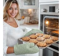 Set Presine e Guanto da Cucina - Guanti Forno Barbecue - 100% Cotone - Menta