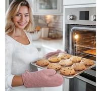JEMIDI Set Presine e Guanto da Cucina - Guanti Forno Alta Temperatura - per Barbecue Professionali - 100% Cotone - Idea Regalo Mamma Nonna - Accessori BBQ - Rosa