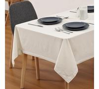 JEMIDI Tovaglia Cotone Bianca 140x240 cm - Tovaglie Bianche - Certificazione Oeko-Tex - Elegante Effetto Lino - Copri Tavolo Soggiorno Cucina Sala da Pranzo - Lavabile in Lavatrice