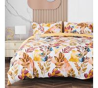 Jemiipee Set Copripiumino Floreale Colorato Letto Matrimoniale Autunno Rami e Foglie, 1 x Copripiumino 220x240 cm e 2 x Federe 50x70 cm Completo Sacco Parure Letto Bohémien Microfibra Giallo Senape