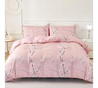Jemiipee Set Copripiumino Floreale Letto Piazza e Mezza Motivo a Fiori e Rami, 1 x Copripiumino 200x200 cm e 2 x Federe 50x75 cm Completo Sacco Parure Letto Moderno Microfibra Rosa