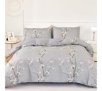 Jemiipee Set Copripiumino Floreale Letto Singolo Motivo a Fiori e Rami, 1 x Copripiumino 135x200 cm e 1 x Federa 50x75 cm Completo Sacco Parure Letto Moderno Microfibra Grigio