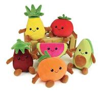 Jemini- FRUITY'S Cagette contenant 6 Fruits légumes en Peluche +/-17 cm douces et moëlleuses pour Enfant 024144-Contenitore per 6 Frutta e Verdura, Morbido e soffice per Bambini, Multicolore, 024144