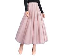 Jemmsia Gonna da Donna in Tulle Gonna Midi a A-Line Gonna Maxi a Pieghe Multi Strati Gonna Swing Gonna Elegante con Elastico in Vita Alta Gonna Lunga a Tutu Gonna Fluida per Cerimonia di Laurea Festa