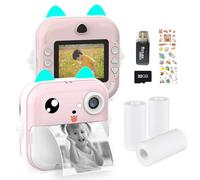 Jemora Fotocamera portatile per bambini con stampa termica istantanea, schermo da 2,4 pollici, fotocamera digitale, selfie, video HD, stampa termica senza inchiostro con scheda di memoria da 32 GB, 3