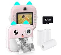 Jemora Fotocamera portatile per bambini con stampa termica istantanea, schermo da 2,4 pollici, fotocamera digitale, selfie, video HD, stampa termica senza inchiostro con scheda di memoria da 32 GB, 3