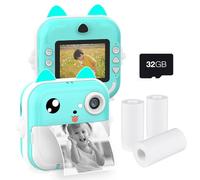 Jemora Fotocamera portatile per bambini con stampa termica istantanea, schermo da 2,4 pollici, fotocamera digitale, selfie, video HD, stampa termica senza inchiostro con scheda di memoria da 32 GB, 3