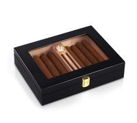 Jemora Humidor per sigari Scatola per 10-18 sigari Scatola per sigari con Piano in Vetro di Cedro Custodia per sigari da Tavolo con umidificatore, igrometro e divisore Accessori per sigari per Uomo