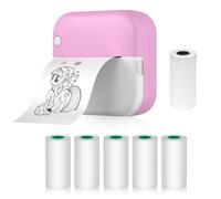 Jemora Mini stampante termica multifunzione portatile per adesivi, stampa fotografica istantanea senza inchiostro, supporto connessione BT per smartphone, con 1 rotolo di carta da 57 mm + 5 rotoli di