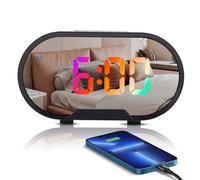 Jemora Sveglia digitale LED RGB Sveglia elettrica con superficie a specchio, display da 5,5 pollici, per trucco, con modalità di regolazione, Volume allarme regolabile, Doppie porte USB, Snooze, Svegl