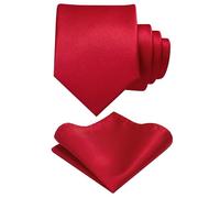 JEMYGINS Cravatta da uomo con superficie opaca con set di fazzoletti, Rosso intenso, M