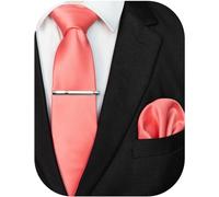 JEMYGINS Cravatta da uomo con superficie opaca, pochette e fermacravatta, M