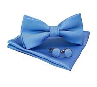 JEMYGINS Cravatta Monocromatica e Pochette con set di Gemelli per Uomo,azzurro 2