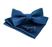 JEMYGINS Cravatta Monocromatica e Pochette con set di Gemelli per Uomo,blu acciaio 2