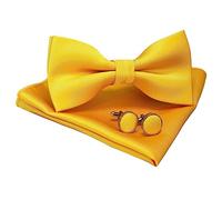 JEMYGINS Cravatta Monocromatica e Pochette con set di Gemelli per Uomo,giallo brillante 2