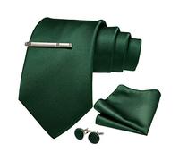JEMYGINS Cravatta Uomo Verde scuro in Seta Più Lunghe e Larghe 9CM in Diversi Colori con Fazzoletto e Fermacravatta