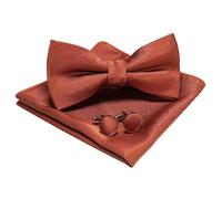 JEMYGINS Fiocco da uomo regolabile in tinta unita diversi colori disponibili in seta e gemelli e quadrati tascabili, set incluso, colore ruggine 2, M