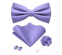 JEMYGINS Papillon da uomo in tinta unita con fazzoletto gemelli e fiore, viola lavanda, M