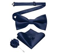 JEMYGINS Papillon da uomo in twill in tinta unita con gemelli Pocket Square e fiori, set regalo per feste, affari e matrimoni, Blu mare, M