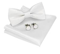 JEMYGINS Papillon Uomo Bianco Regolabile in Diversi Colori con Fazzoletto e Gemelli
