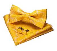 JEMYGINS Papillon Uomo Giallo2 Paisley Design Regolabile in Diversi Colori Partito cena di gala con Fazzoletto e Gemelli