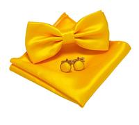 JEMYGINS Papillon Uomo Giallo2 Regolabile in Diversi Colori con Fazzoletto e Gemelli