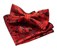 JEMYGINS Papillon Uomo Rosso2 Paisley Design Regolabile in Diversi Colori Partito cena di gala con Fazzoletto e Gemelli