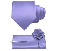 JEMYGINS Set di cravatte da uomo in tessuto con fazzoletto da taschino, clip cravatta e fiore al petto, per matrimoni e feste, viola lavanda, M