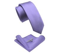 JEMYGINS Set di fermacravatta da uomo sottile e fazzoletto da taschino, 6 cm, viola lavanda, M