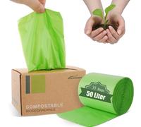 JENCENBIO Sacchetti della spazzatura biodegradabili, 50 litri, 13gallon, extra spessi, 28 µm, 100% compostabili, sacchetti della spazzatura biologici, certificati OK Compost Home