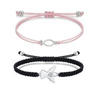 JENCVNL Braccialetto da donna con angelo custode, in argento, regolabile, fatto a mano, portafortuna, per donne e ragazze, per le migliori amiche, 17-27cm, Acciaio inossidabile, Non pietra preziosa