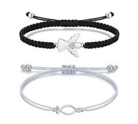 JENCVNL Braccialetto da donna con angelo custode, in argento, regolabile, fatto a mano, portafortuna, per donne e ragazze, per le migliori amiche, 17-27cm, Acciaio inossidabile, Non pietra preziosa