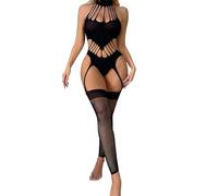 JENCVNL Donna Body a rete Bodystocking Halter Chemise Body Sexy Lingerie a rete Badydoll Lingerie a rete Collant Indumenti da notte Indumenti da notte (Bretelle Nero)