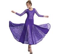 JENETY Abiti da Ballo per Donne Gonna Lunga in Pizzo Ballo Moderno Abito da Ballo Valzer Tango Abiti da Ballo Costume da Competizione (L,Viola)