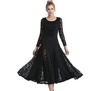 JENETY Abiti da Ballo per Donne Gonna Lunga in Pizzo Ballo Moderno Abito da Ballo Valzer Tango Abiti da Ballo Costume da Competizione (XXL,Nero)