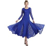 JENETY Abiti da Ballo per Donne Gonna Lunga in Pizzo Ballo Moderno Abito da Ballo Valzer Tango Abiti da Ballo Costume da Competizione (XL,Blu Reale)