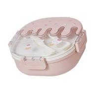 Jenivaint Lunch Box a 3 Scomparti, Contenitori per Snack in Plastica per Gelato con Forchetta e Cucchiaio per Viaggi Scolastici per Bambini e Adulti (PINK)