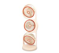 Jenivaint Ventilatore da Scrivania, Portatile, Ricaricabile Tramite USB, con 3 Teste, Diverse velocità e Luce, Ideale per Studio, Lavoro, Esterni, Casa, Ufficio e Camera da letto. (Beige)