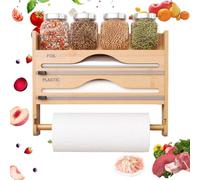 Jenmayt Porta Pellicola e Alluminio,Distributore di Pellicola con Taglierino 4 in 1,Porta rotolo da parete per rotolo da cucina,Con un portabottiglie per condimenti,per parete/cassetto da cucina