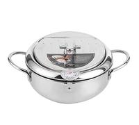 Jenngaoo Friggitrice in Acciaio Inox con Termometro e Scolapiatti, Doppia Maniglia per Tempura Francese, Pollo, Pesce - Compatibile Gas/Induzione, Griglia Drenante Olio