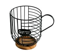 Jenngaoo Grande Cestello Portacapsule Caffè in Metallo con Base in Legno, Supporto per Capsule per Piani Cucinas, Organizer Durevole in Ferro e Legno Massello (21,5x16x15cm) (negro)