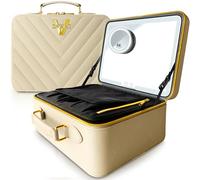 JENNI V Beauty case elegante in pelle PU con specchio luminoso, 3 impostazioni di luminosità, divisori regolabili, sostituisci il tuo ingombrante vanità mentre sei in viaggio, elegante custodia da