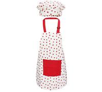 Jennice House - Grembiule e cappello da chef per bambini, graziosi grembiuli da forno con cinghia regolabile e tasche per bambini e ragazze, per cucinare da cucina, pittura, Fragola rossa., small