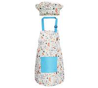 Jennice House - Grembiule e cappello da chef per bambini, graziosi grembiuli da forno con cinghia regolabile e tasche per bambini e ragazze, per cucinare da cucina, pittura, Animali blu., large