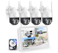 Jennov 5MP PTZ Kit Videosorveglianza WiFi Esterno con 10" Monitor, 10CH 5MP NVR 1TB HDD, 4X5MP Telecamera WiFi, Visione Notturna a Colori, Rilevamento Persona, Registrazione 24/7, Audio Bidirezionale