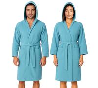 Jenny Sesal Accappatoio in microfibra con cappuccio e cintura Uomo/Donna confezione salvaspazio (XL, Celeste)