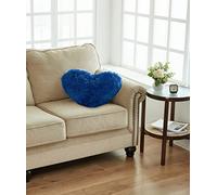 Jenny Sesal-Cuscino Fluffy a forma di cuore in Ecopelliccia di pile imbottito. Disponibile in diversi colori. (Blu)